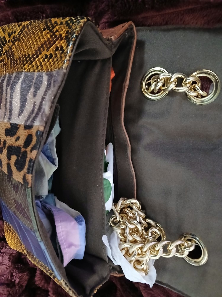 ALDO Multicolor Animal Print Shoulder Bag Gold Chain Strap Glossy Inner Pockets