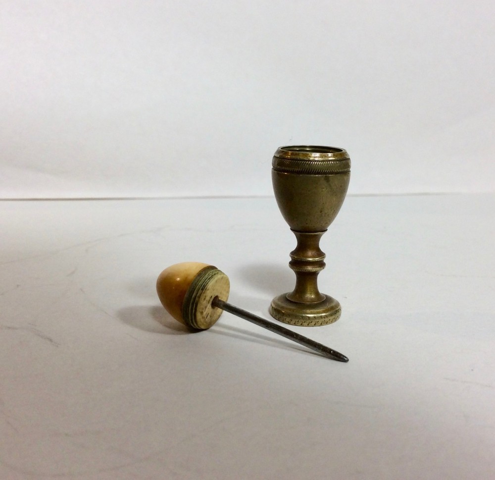 Victorian Figural Egg Cup Bodkin Stiletto Sewing Guide Punch