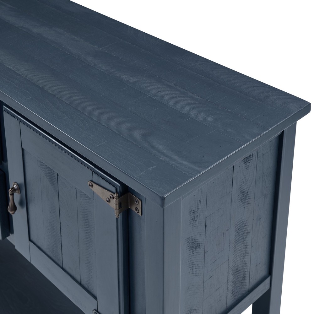 Solid Wood Sideboard Console Table w/ 2 Drawers, Cabinet, Navy Blue