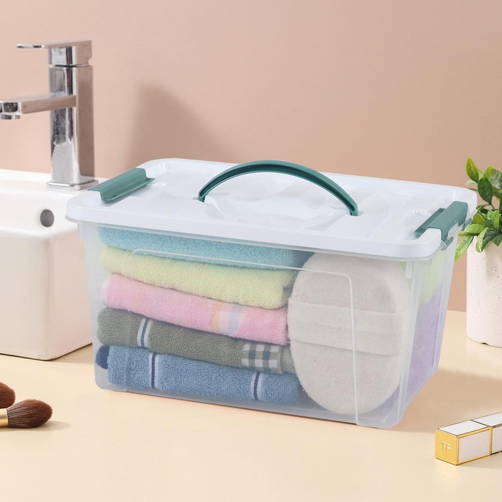 Ggbin 12 Quart Latching Storage Box with Handle, 1 Pack Plastic Lidded Organi...