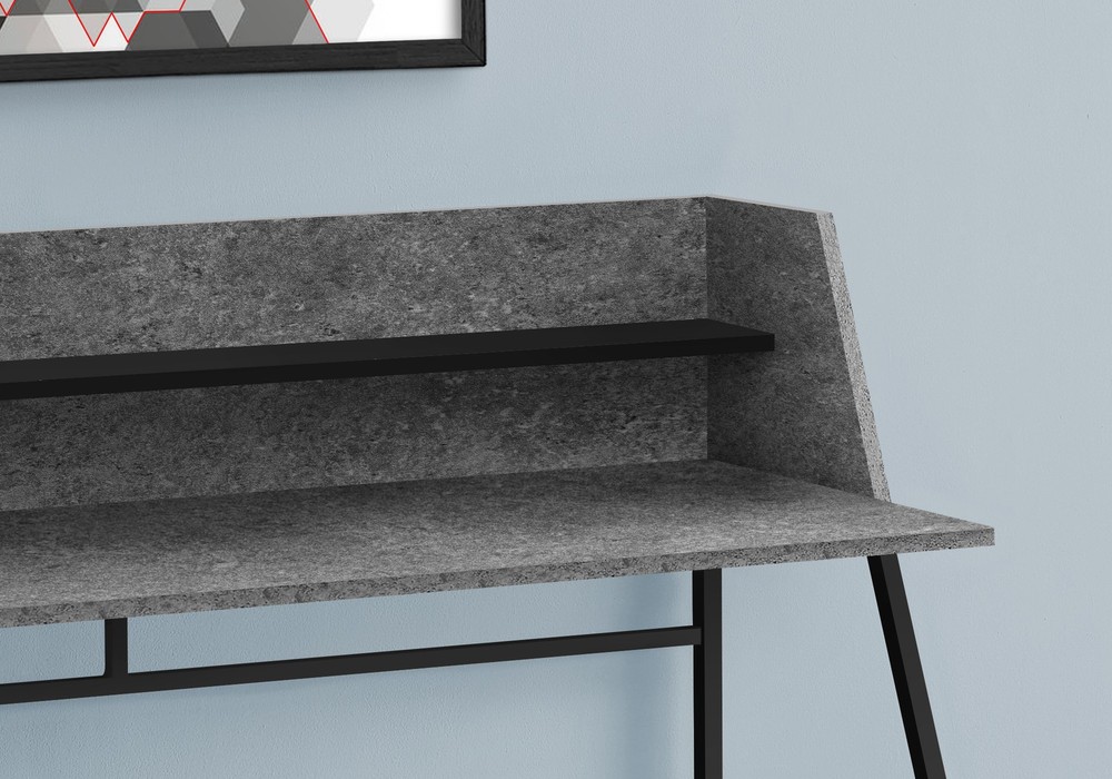 Computer Desk, Home Office, Storage Shelves, Grey Stone Look Laminate