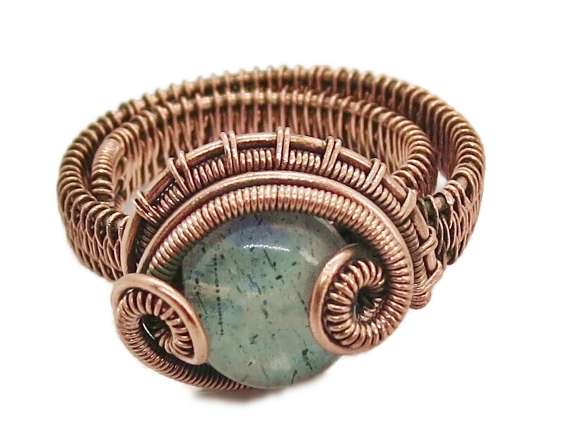 Adjustable Labradorite Wire-Wrapped Ring in Copper