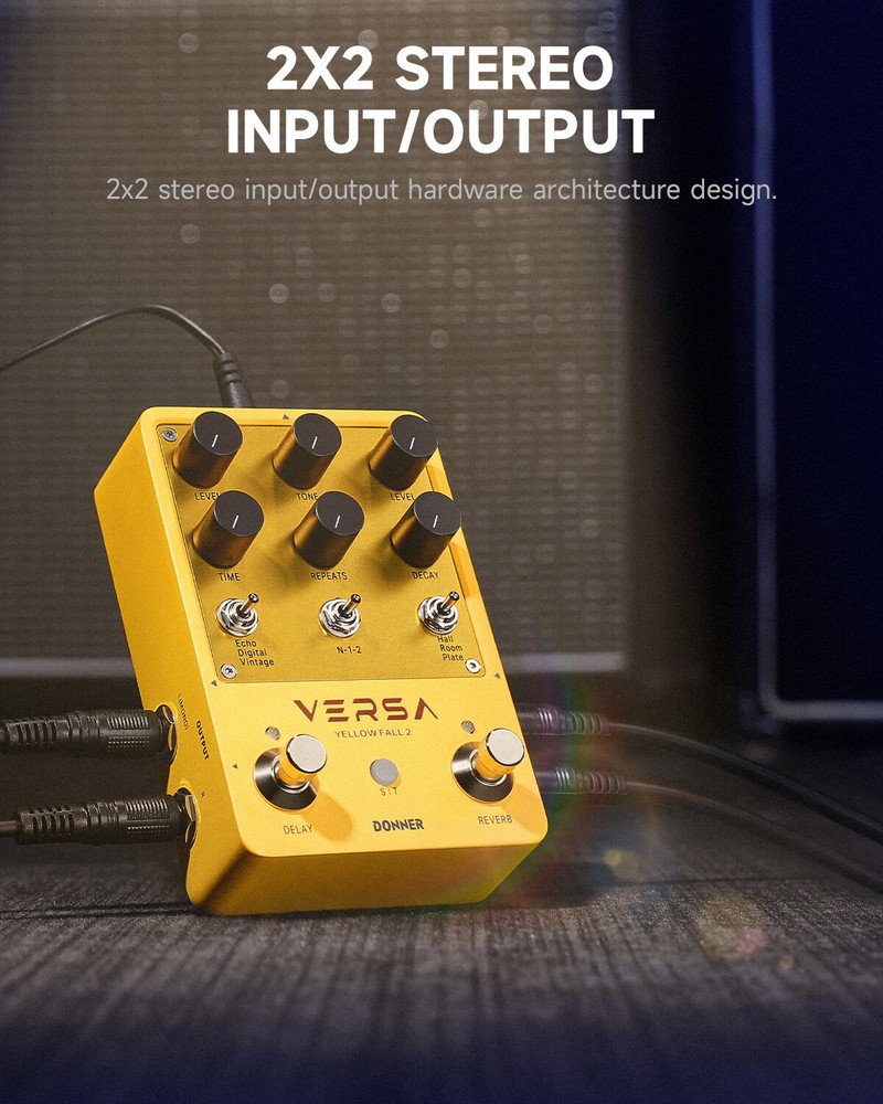 Donner Yellow Fall II Effect Pedal Delay & Reverb Combo Effect 2X2 Output /Input