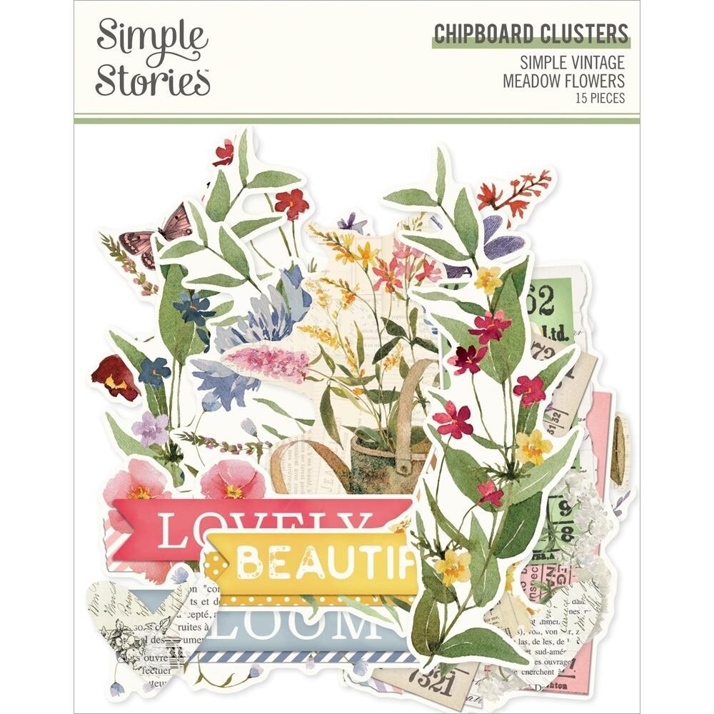 Simple Stories ~ SIMPLE VINTAGE MEADOW FLOWERS ~ Chipboard Clusters
