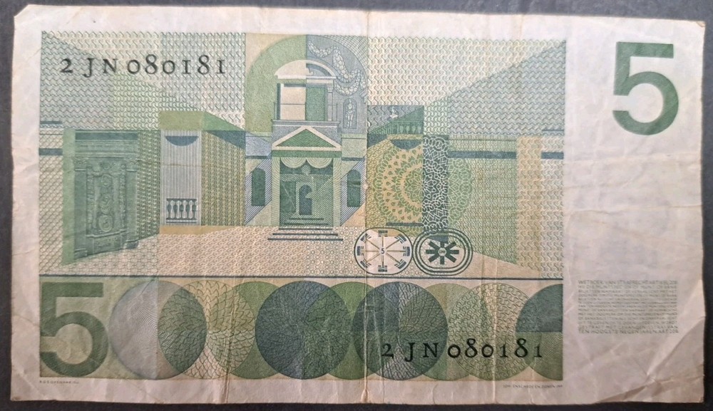 1966 Netherlands 5 Gulden P90a 2JN080181.