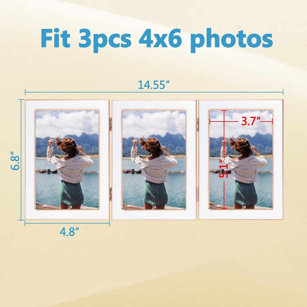 4x6 Trifold Picture Frame, Vertical White Hinged Frames Made to Display Three...