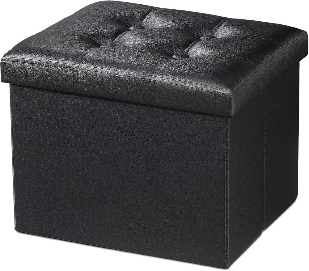 Leather Storage Ottoman Footstool Bench 17x13x13 Foldable Footrest
