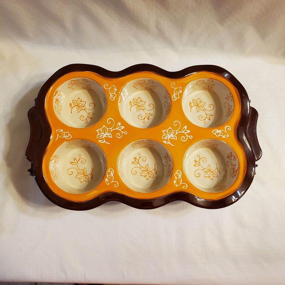 Temptations Bakeware & Rack 6 Muffin Pan ½ Cup Each Orange & Brown