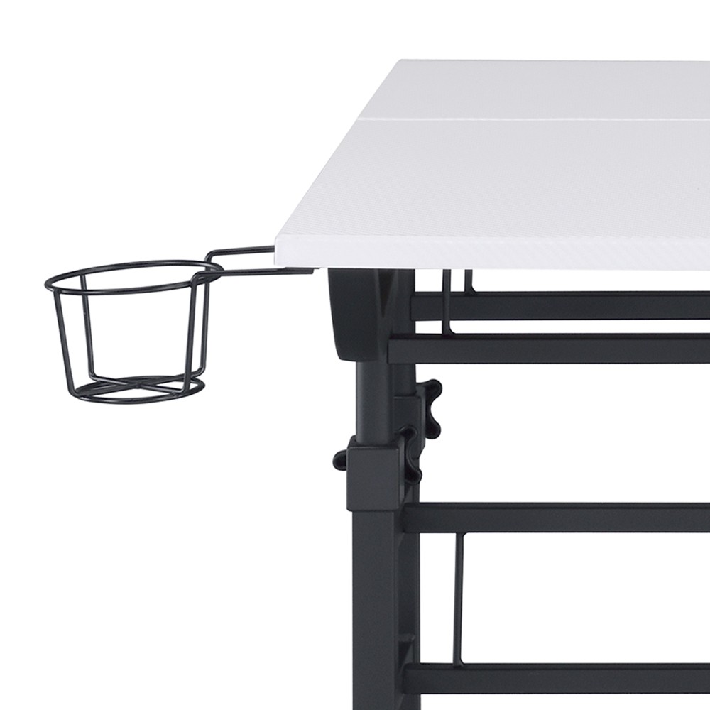 Adjustable Rolling Computer Desk - Mobile Workstation w/ Storage Shelf,White