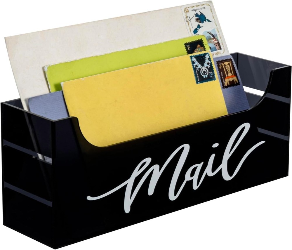 Gray Acrylic Mail Holder w/ White Mail Label, Wall Mounted or Tabletop Mailbox