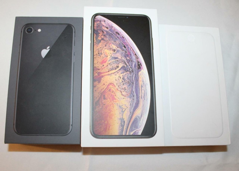 Three (3) EMPTY Apple iPhone Boxes iPhone 6 Xs Max & 8 Paperwork Earpods Holder