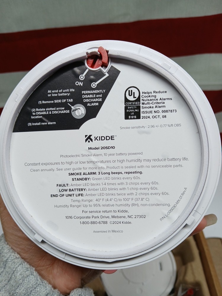 Kidde Smoke Detector 10 Year Battery Powered LED Warning Light Indicators 20SD10