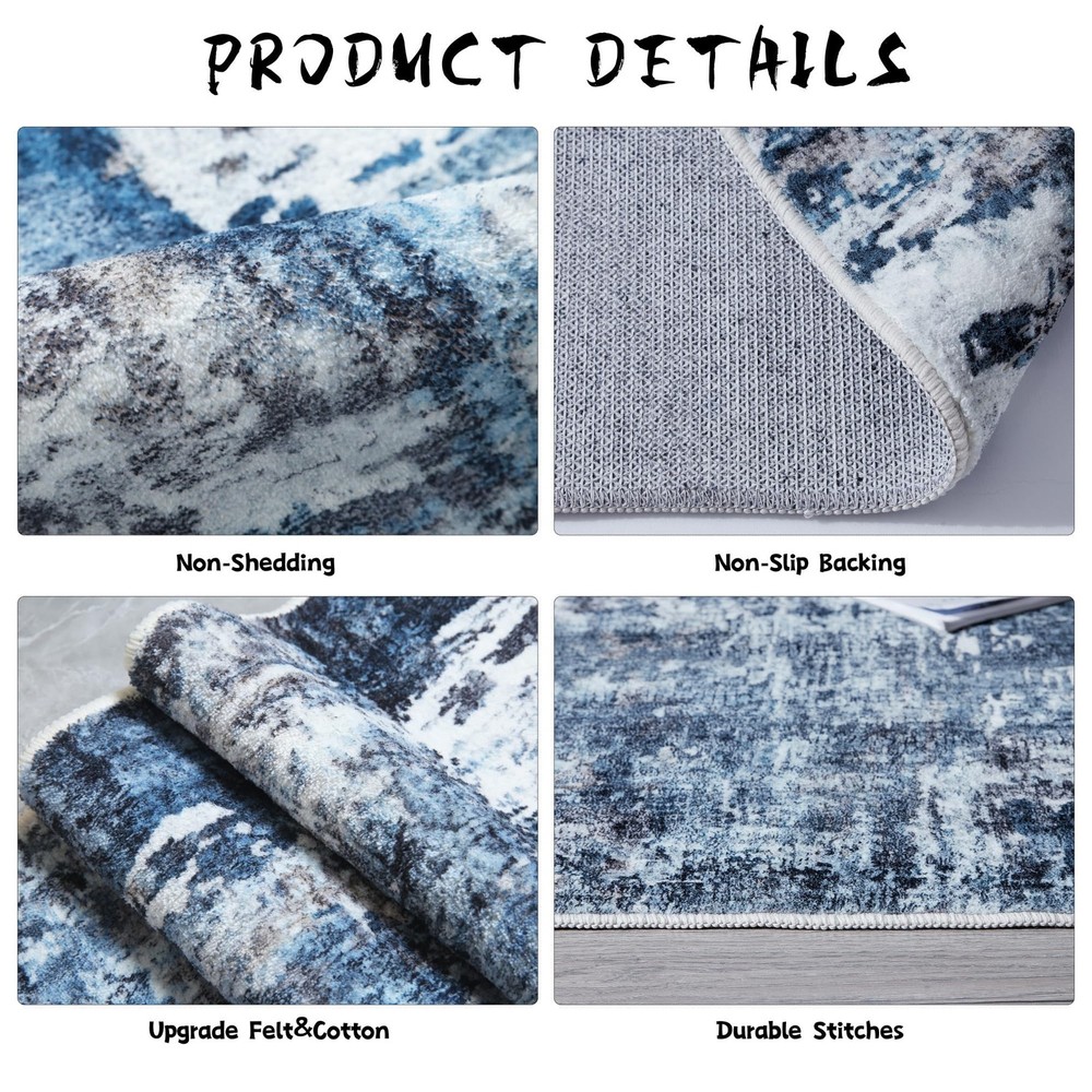 Rugcomf 4x6 Rug Washable Boho Soft Area 4' x 6' (Rectangular), Blue