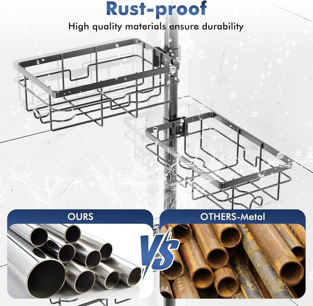 Rustproof 6-Pack Corner Shelf with 30-120 Inch Adjustable Shower Rack for Inside