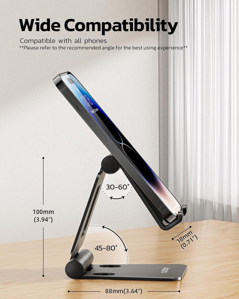 Dual Folding Cell Phone Stand, Fully Adjustable Foldable Desktop Phone Holder