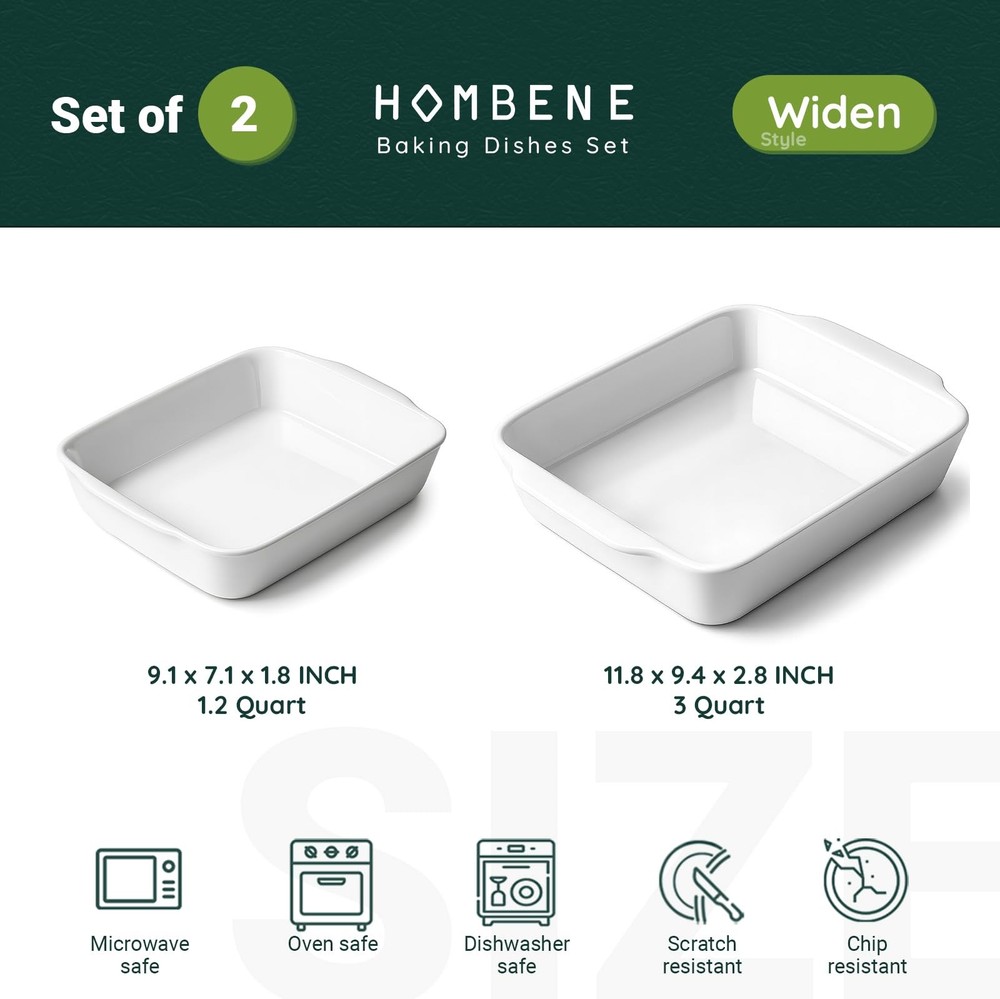 HOMBENE Casserole Dish Set for 2,Ceramic Baking Pan, Ceramic Baking Dish, Bak...