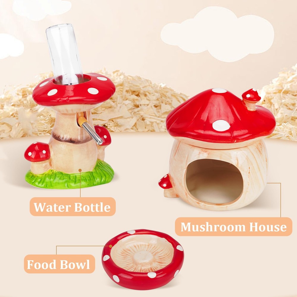 Ceramic Hamster Cage Accessories: Set Include Hamster Hideout, Water Bottle a...