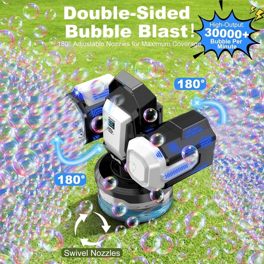 Upgraded bubble machine with remote control and automatic rotation RGB lights