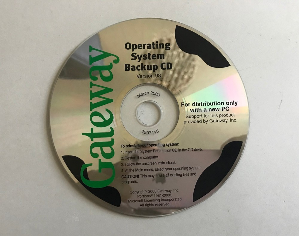 Gateway Operating System Backup CD Ver 98