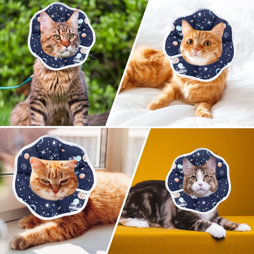 Soft Adjustable Cat Cone Collar, Comfortable Recovery Collar (Dark Blue, Small)