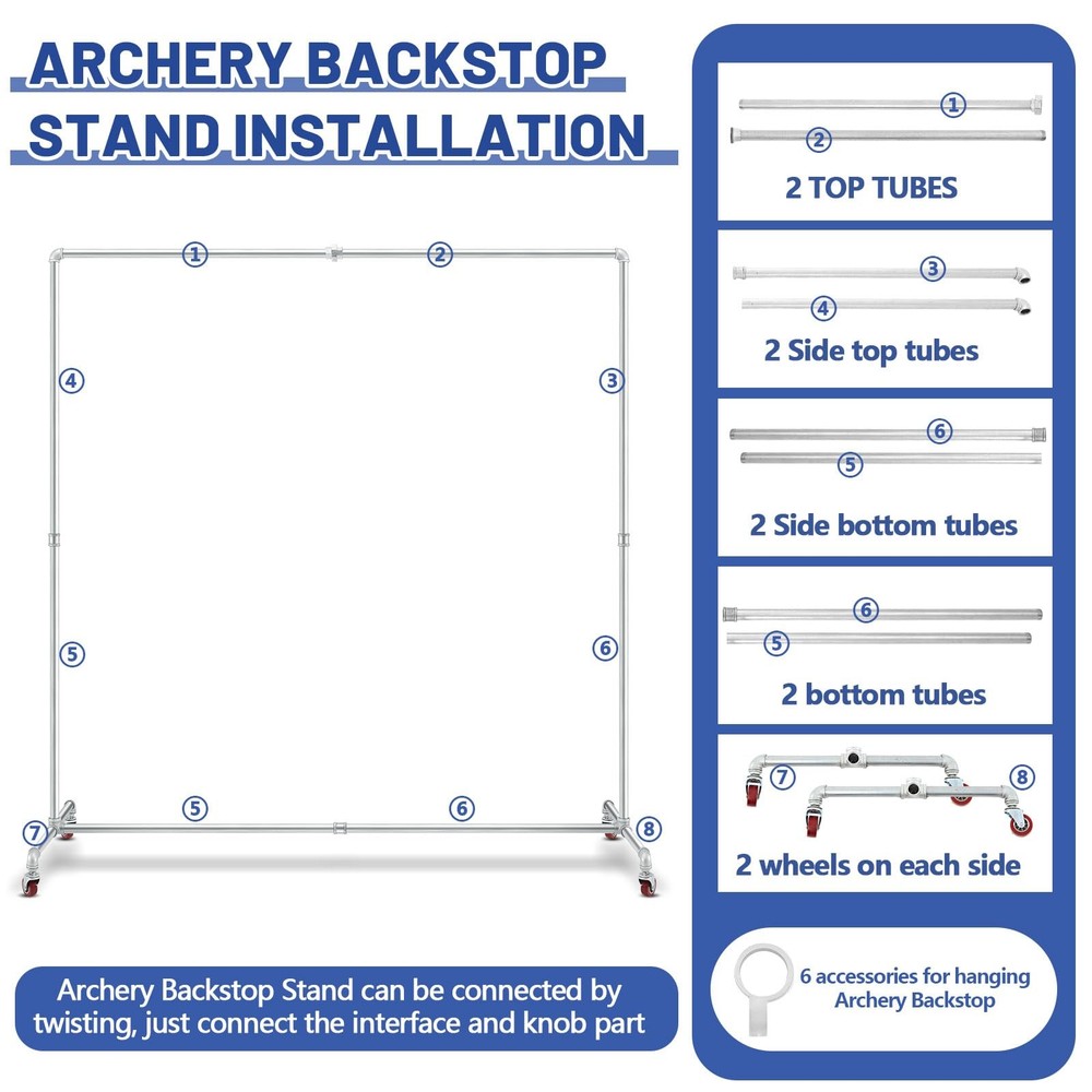 Archery Backstop Stand with 4 Wheels for 5 x 5 ft Netting Archery Galvanized ...
