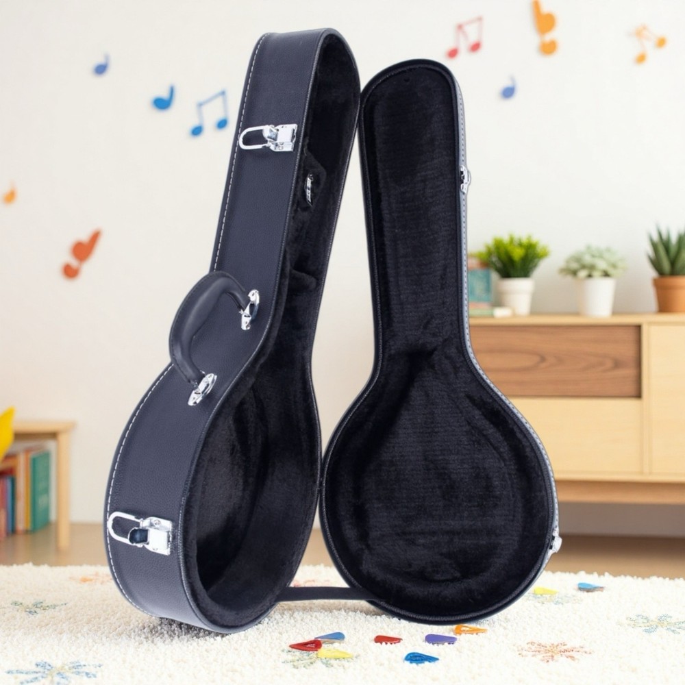 A-Style Mandolin Hardshell Case - Contoured Padded Lockable Black Finish