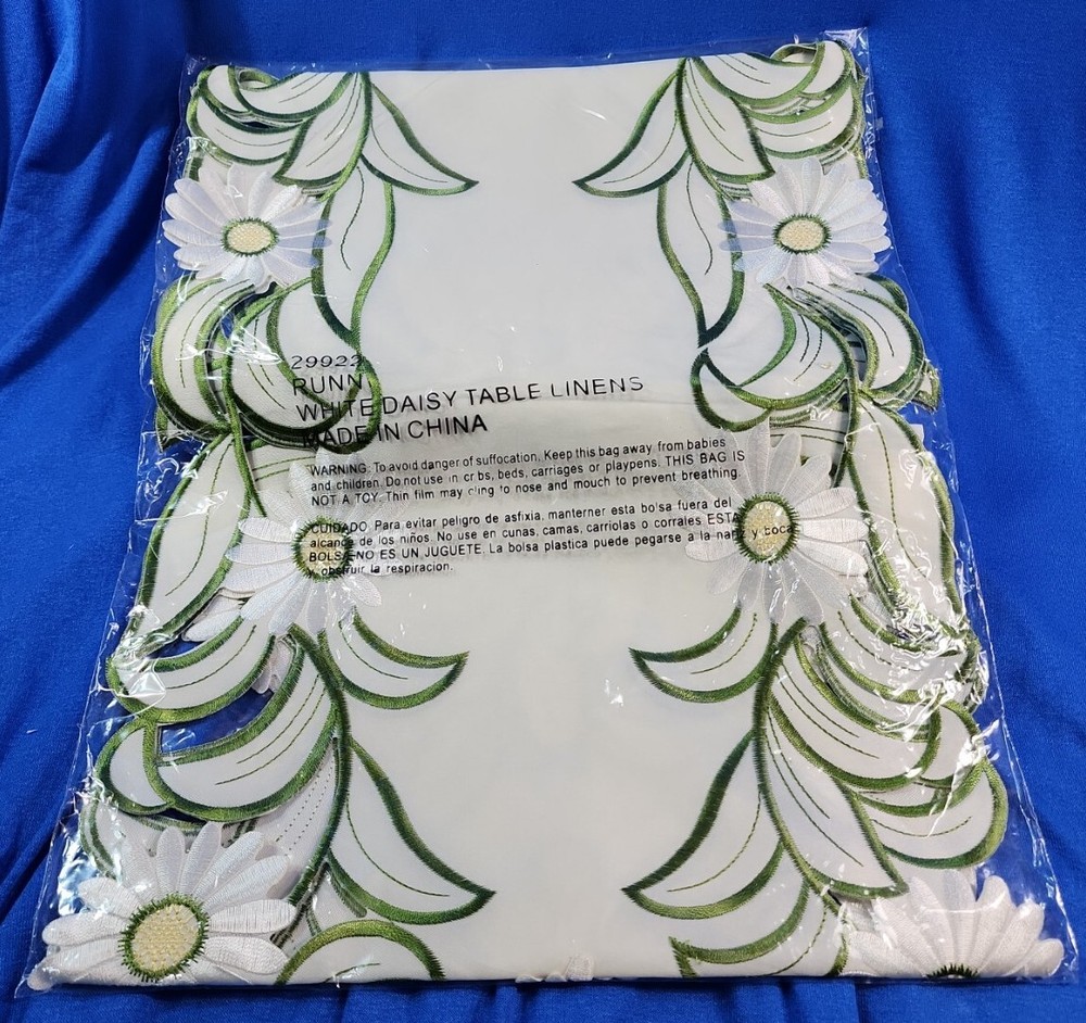 Runn White Daisy Ivory Table Linen Table Runner - New