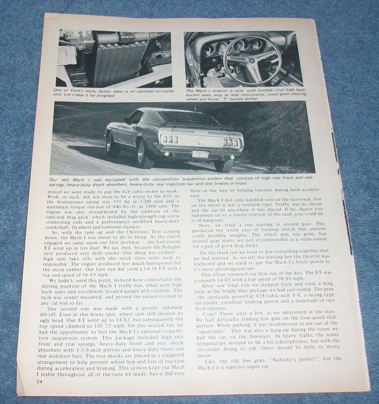 1970 Mach I Mustang Vintage Performance Test Info Article