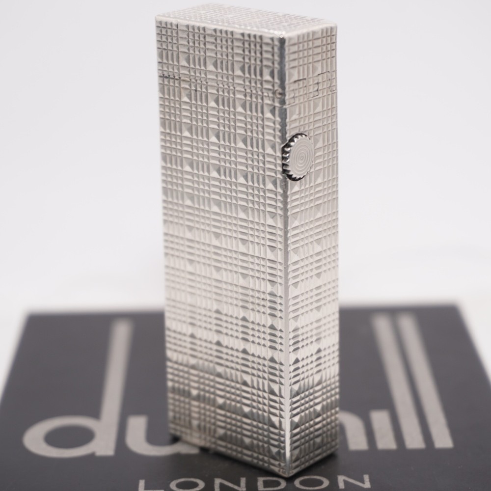 Dunhill Lighter Silver Tartan Pattern-Ultrasonically Cleaned_Working