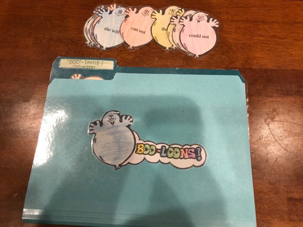 “Boo” loons! Contractions  3-4 grades language arts file folder game