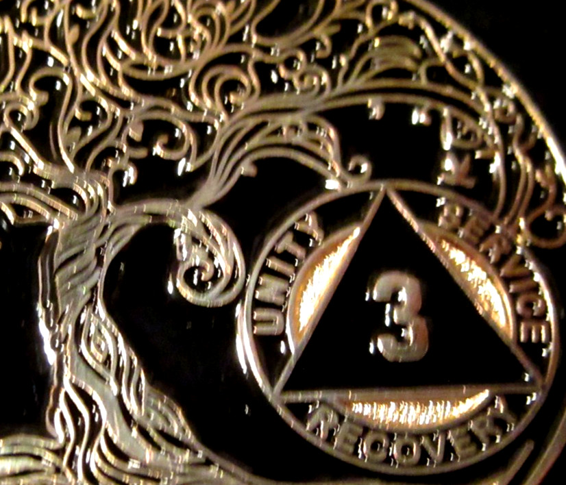 Tree Black Alcoholics Anonymous 3 year AA Medallion Coin Token chip