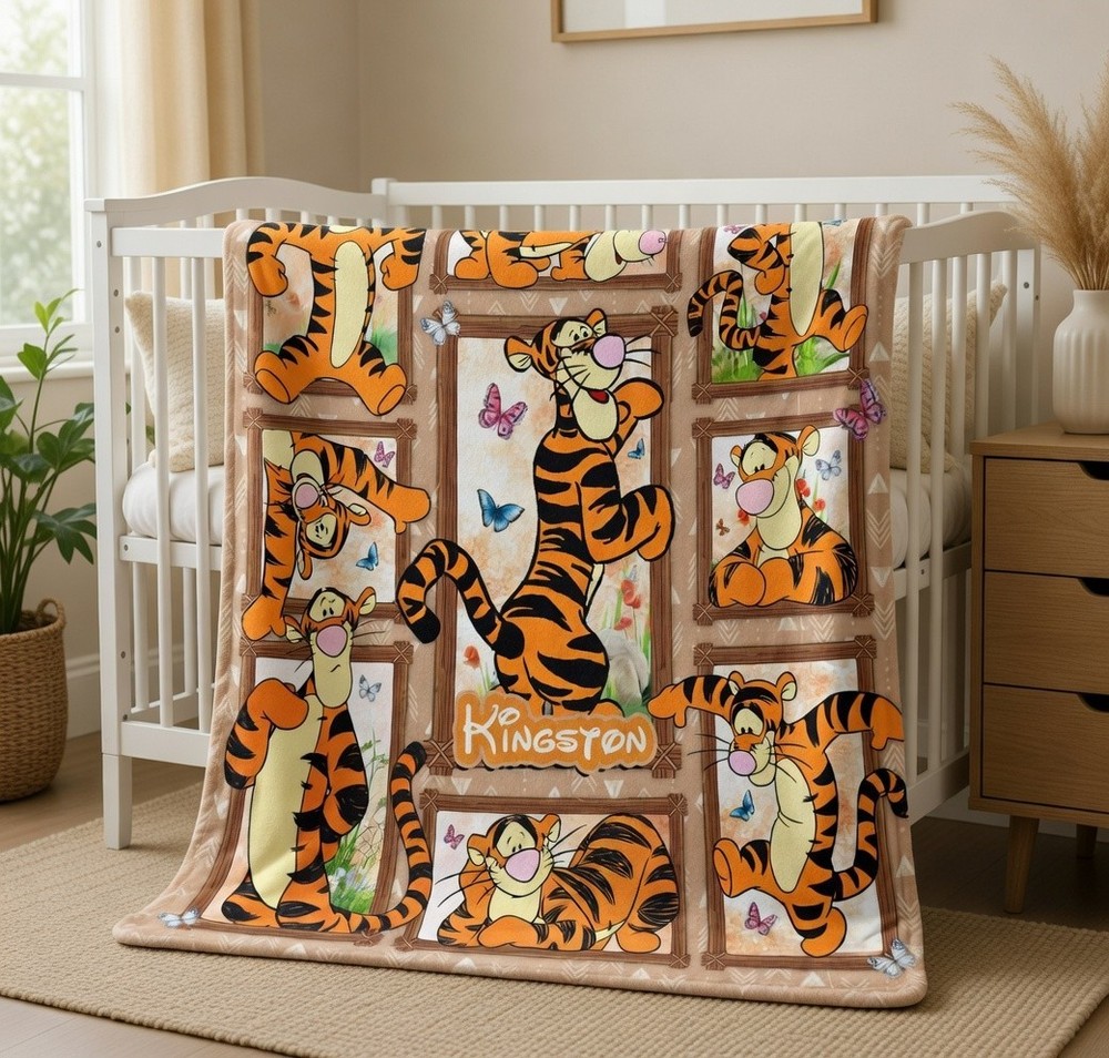 Personalized Cute Tiger Blanket Custom Name Holiday Gift