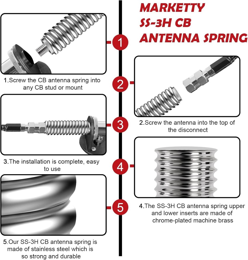 Flexible CB Antenna Spring for Mobile Vehicles - Fits Standard 3/8" Threads
