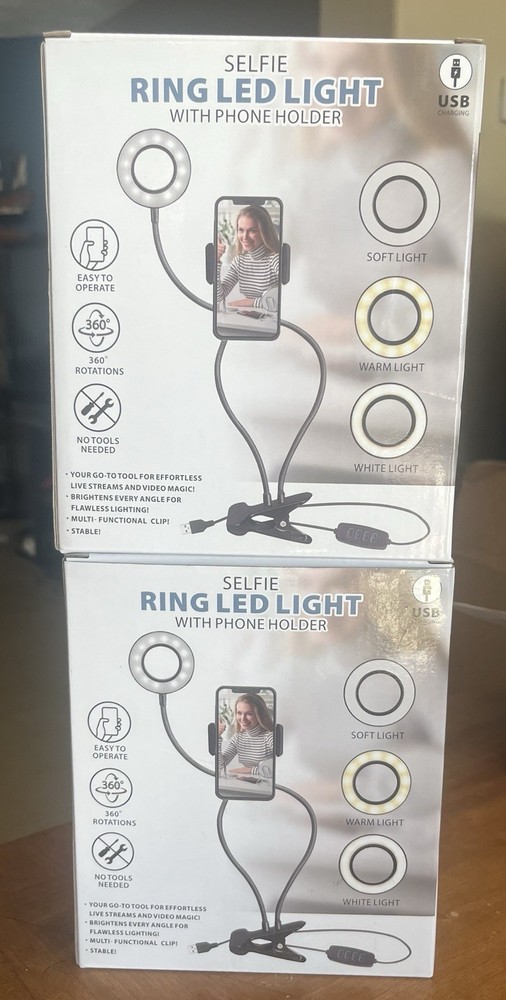 Selfie Ring LED Light with Phone Holder & Adjustable Lighting - 2 Pack!!