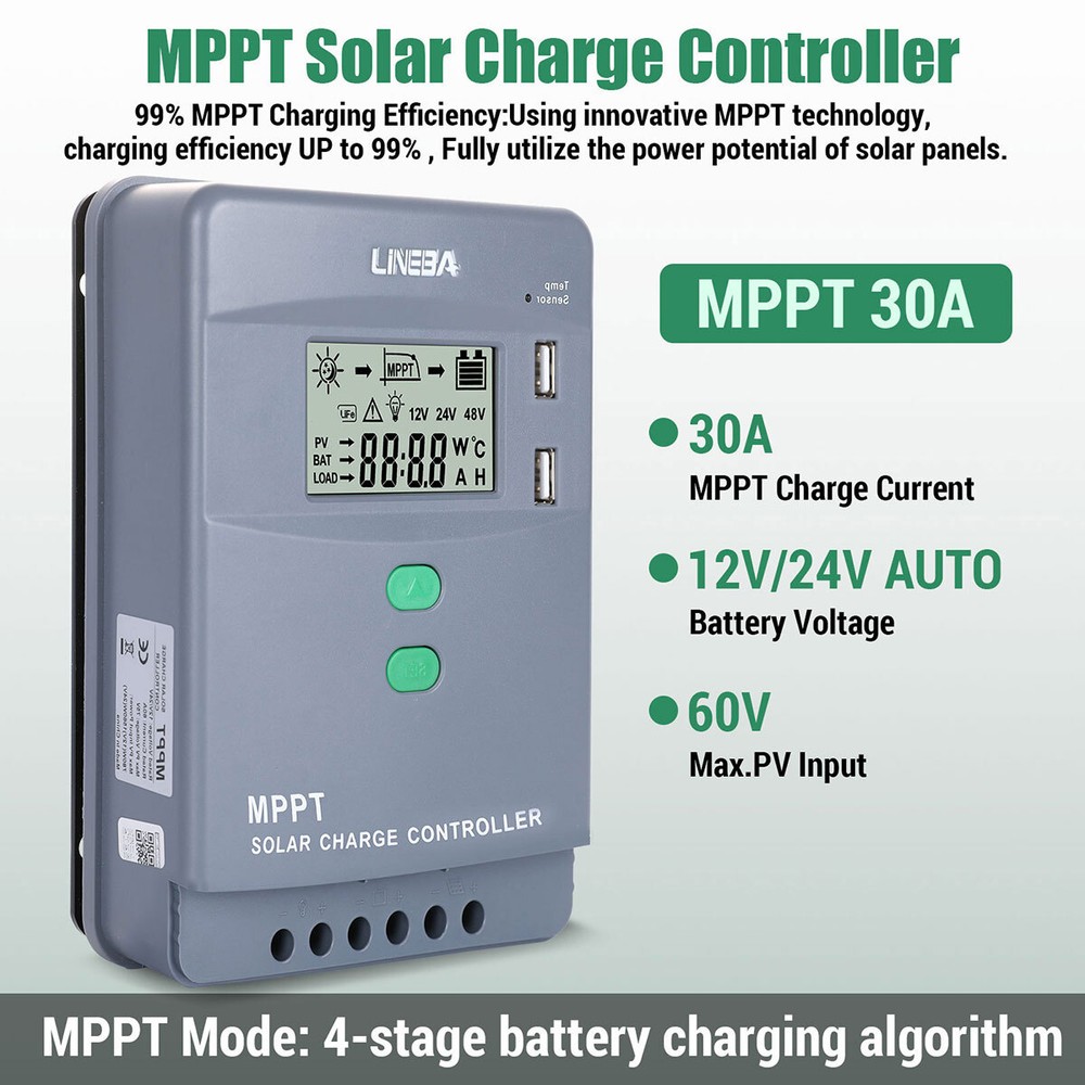 100A Solar Panel Battery Charge Controller LCD Regulator Dual USB 12/24V/36V/48V
