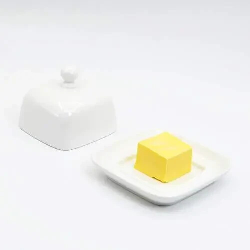 Mini Square Butter Dish With Lid White Procelain Domed Cheese Dish With Handle I