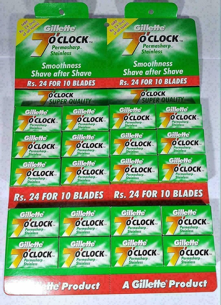 #1000# pc GILLETTE 7 O'CLOCK PERMASHARP  STAINLESS RAZOR BLADES  saloon supply