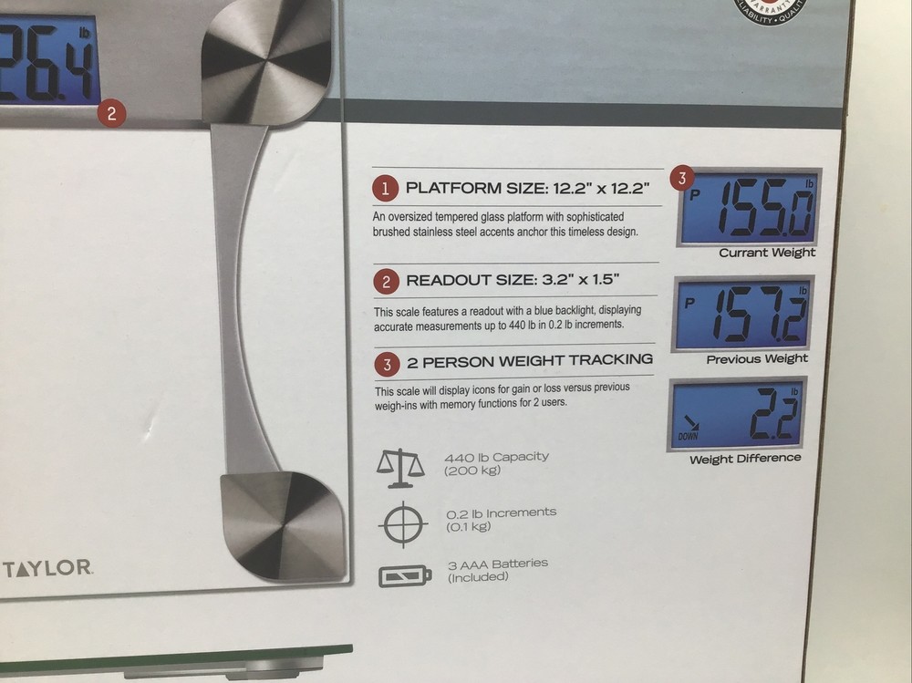 Taylor 440 lb Digital Glass Scale with Weight Tracking Oversized Platform