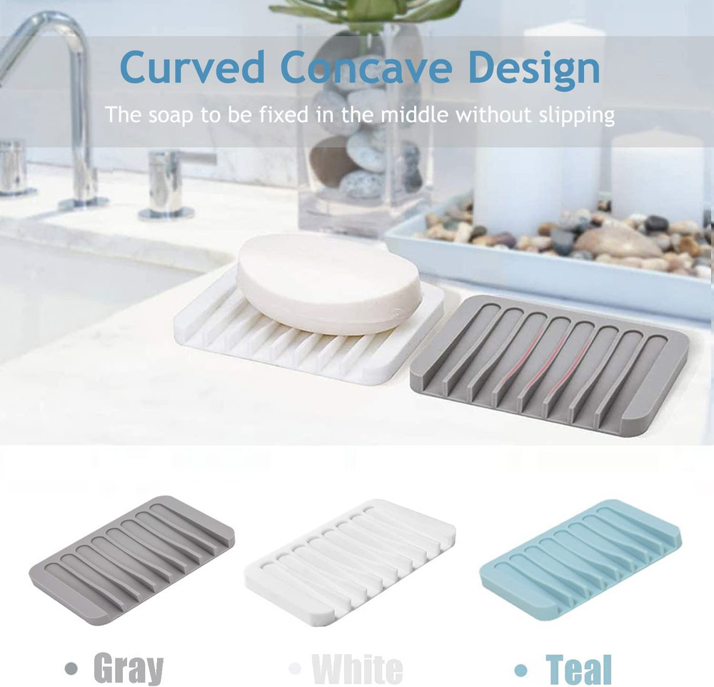 3-Pack Silicone Self-Draining Soap Dishes: Waterfall Drainer Design