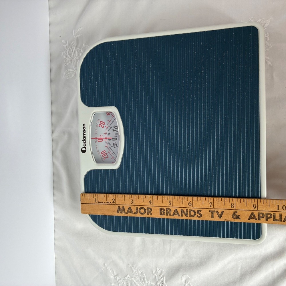 Adamson Bathroom Scale Blue Analog Mechanical 300lb Capacity Retro