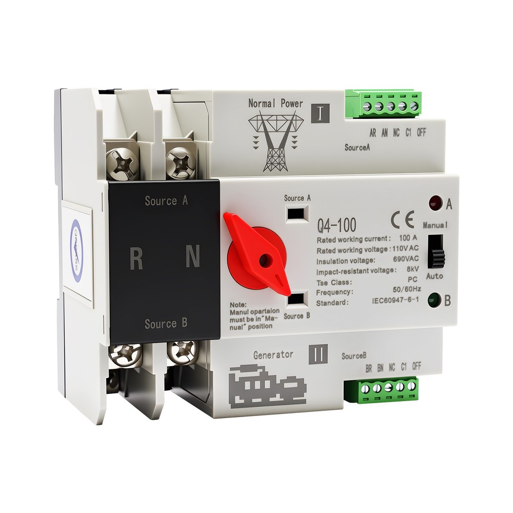 Automatic Transfer Switch Dual Power 100A 2P Power Generator Changeover Switch