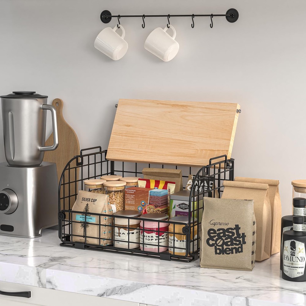 2 Set Stackable Wire Basket with Openable Top, Kitchen Counter, Pantry Organi...