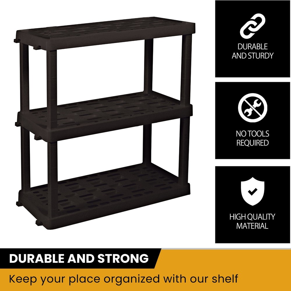 Large 3-Tier Shelving Unit,Multipurpose Garage Plastic Shelf Organizer，