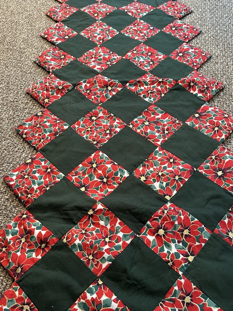Poinsettia Quilted Table Runner with Same pattern table Topper