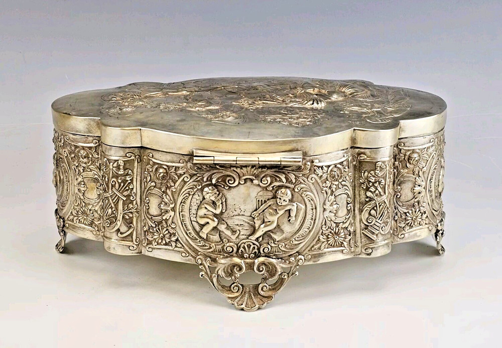 Large 19C German Repousse Silver Box