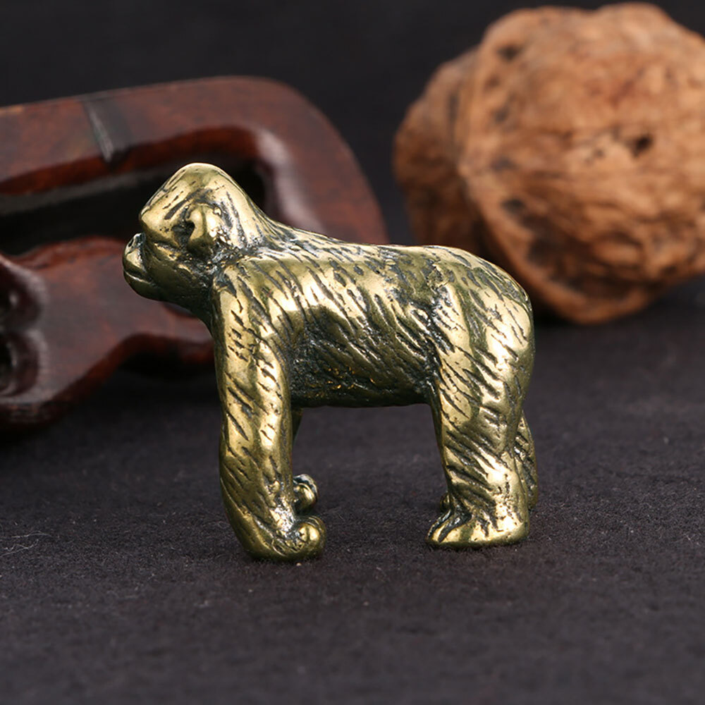 Miniature Solid Brass Monkey Gorilla Statue Tea Pet Mini Figure Animal Craft Toy