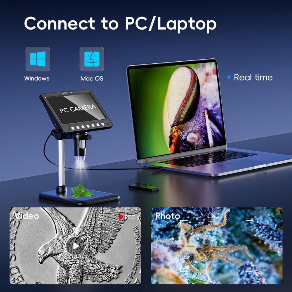 7 "IPS Digital Microscope Tool 1200X 1080P Video Focusing Camera Microscope
