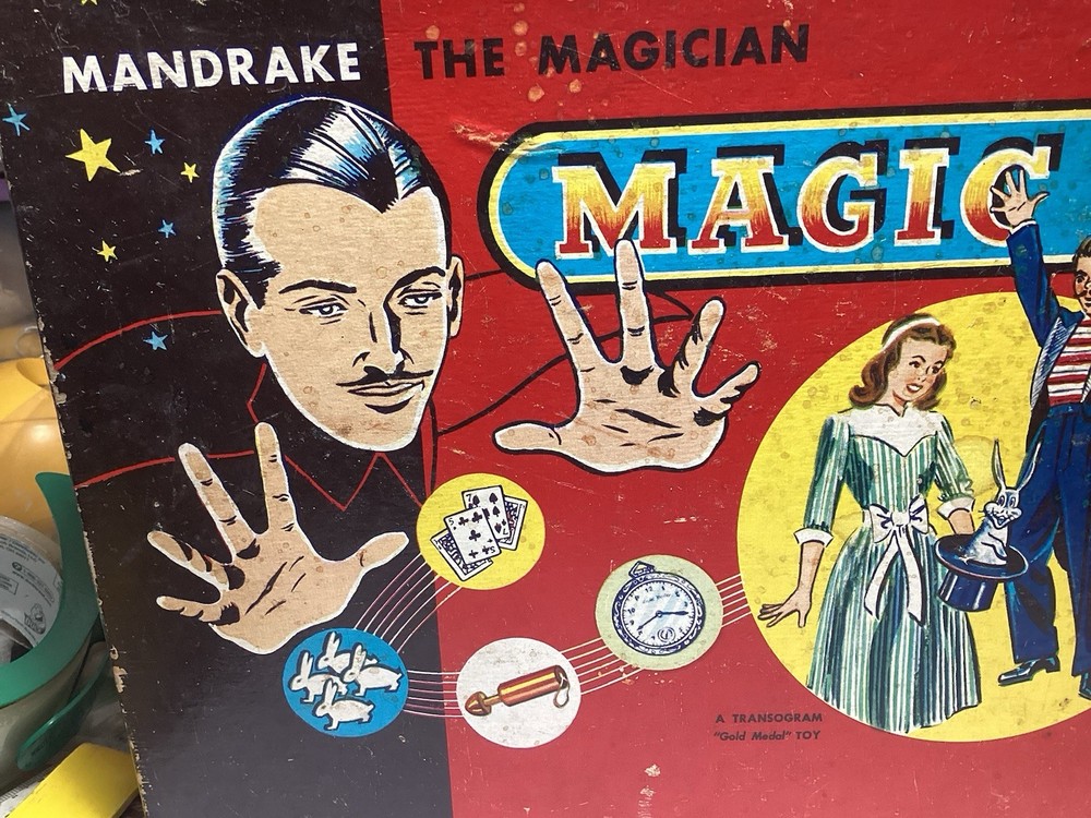 1949 Mandrake the Magician Magic Kit Empty Box W/Handle Great Graphics