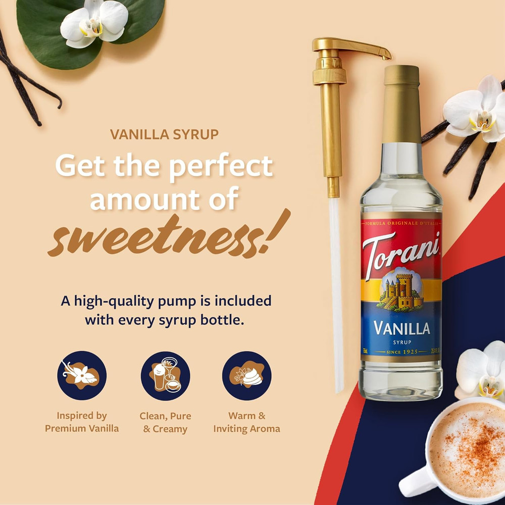 Torani Vanilla Coffee Syrup with Pump, 25.4 Fl Oz