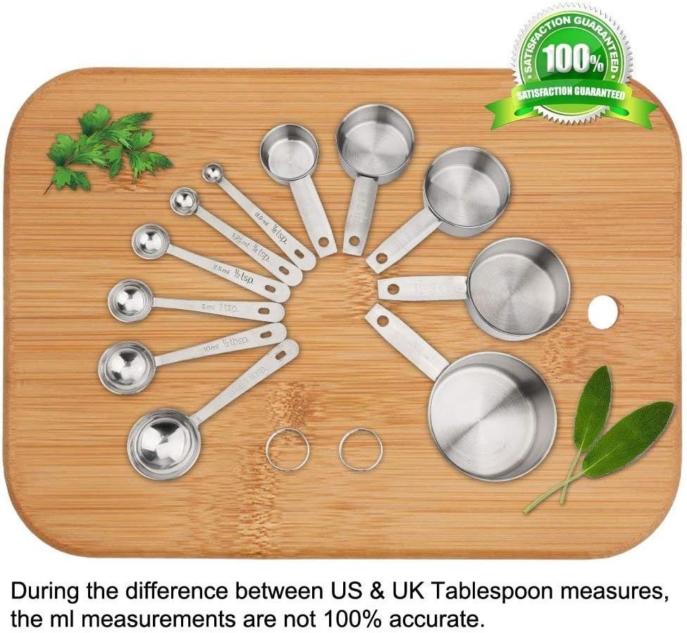 Accmor 11 Piece Stainless Steel Measuring Spoons Cups Set, Premium Stackable Tab